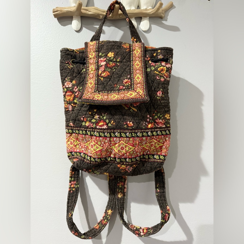 Vera Bradley Chocolate Drawstring‎ Backsack Backpack Purse RETIRED Bag Boho I